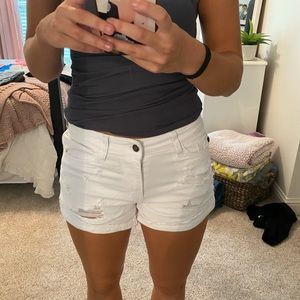 Distressed White Jean Shorts